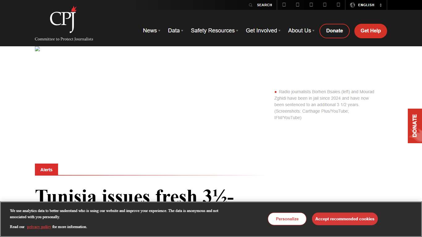 Tunisia issues fresh 3½-year jail terms to journalists Mourad Zghidi and Borhen Bsaies - Committee to Protect Journalists